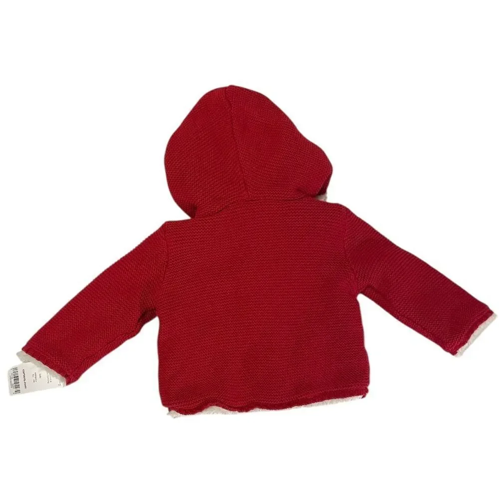 Carter's | Red Hooded Sweater Jacket with Cream Fuzzy Lining